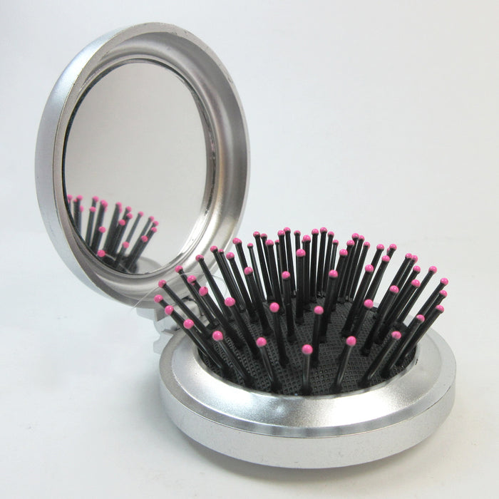 3 Pc Folding Hair Brush Mirror Compact Pocket Size Travel Car Purse Bag Gift New