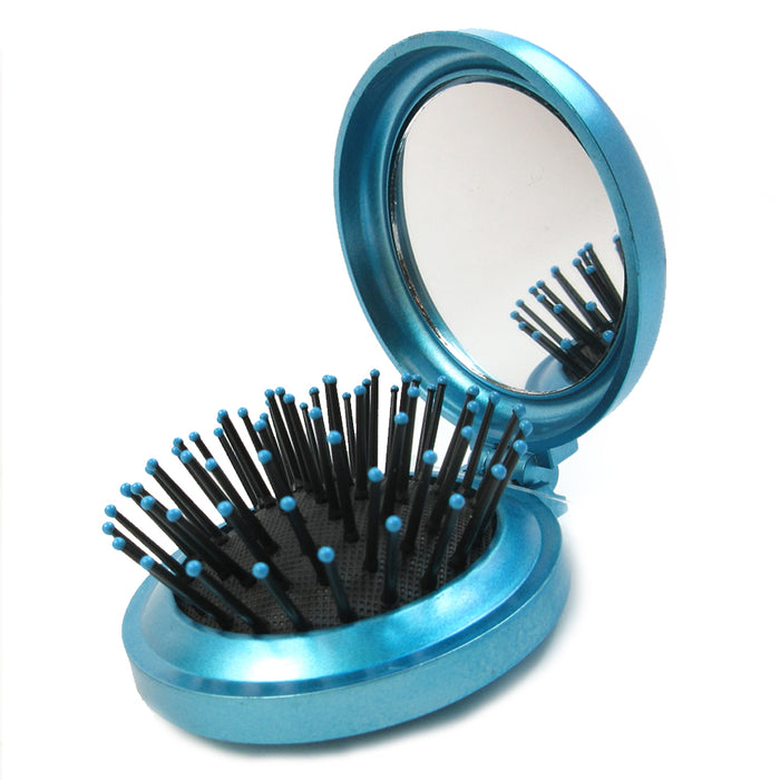 3 Pc Folding Hair Brush Mirror Compact Pocket Size Travel Car Purse Bag Gift New