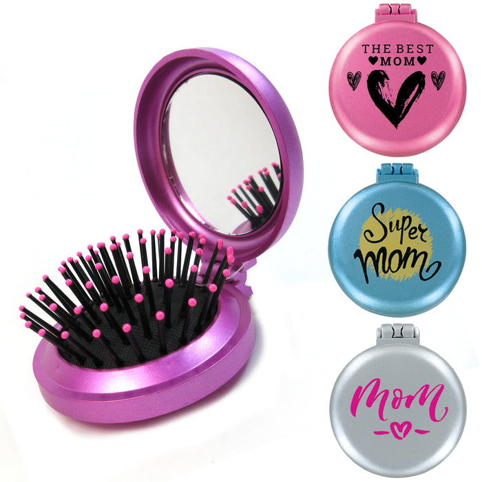 3 Pc Folding Hair Brush Mirror Compact Pocket Size Travel Car Purse Bag Gift New