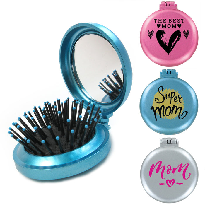 Lot of 6 Folding Hair Brush Mirror Compact Pocket Size Travel Car Purse Bag Gift
