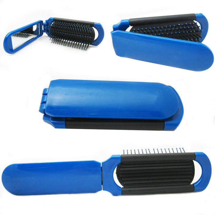 5 Pc Compact Folding Hair Brush With Mirror Handbag Pocket Size Gym Bag Purse