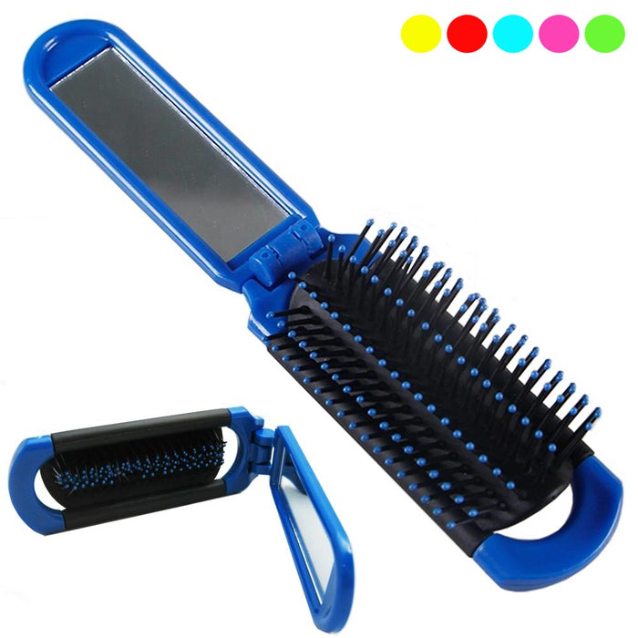 Folding Hair Brush Mirror Mini Comb Compact Pocket Size Travel Car Gym Purse Bag