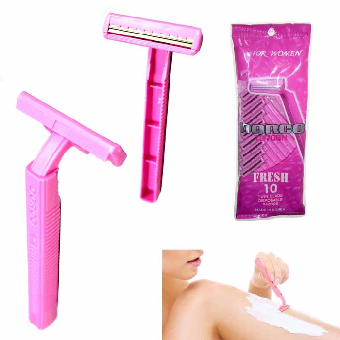 10 Disposable Razors Twin Blade Shaving Women Hair Removal Trimmer Shaver Pink
