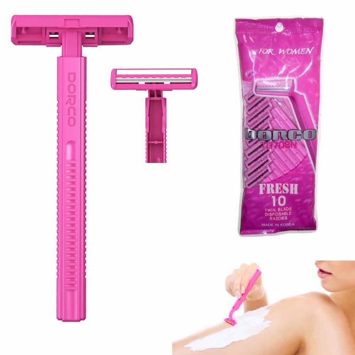 10 Disposable Razors Twin Blade Shaving Women Hair Removal Trimmer Shaver Pink