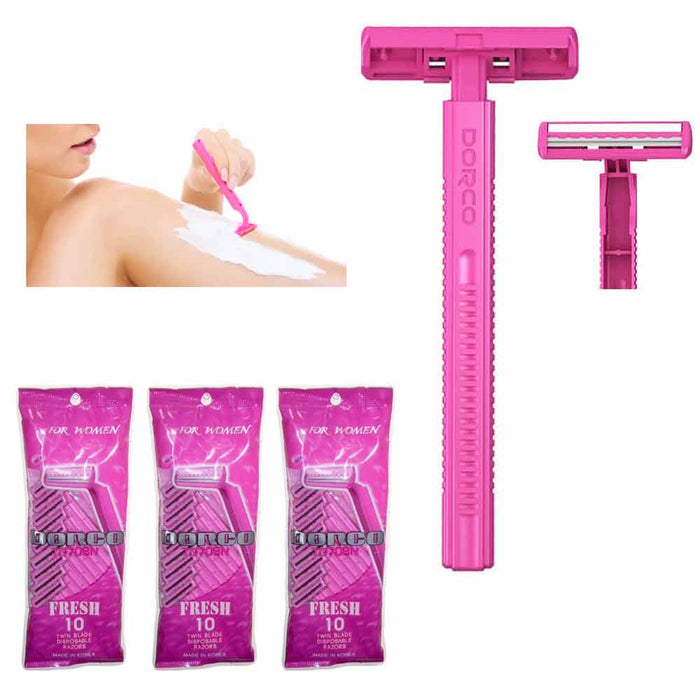 30 Pc Disposable Razors Classic Twin Blade Women Hair Removal Shaver Value Pack