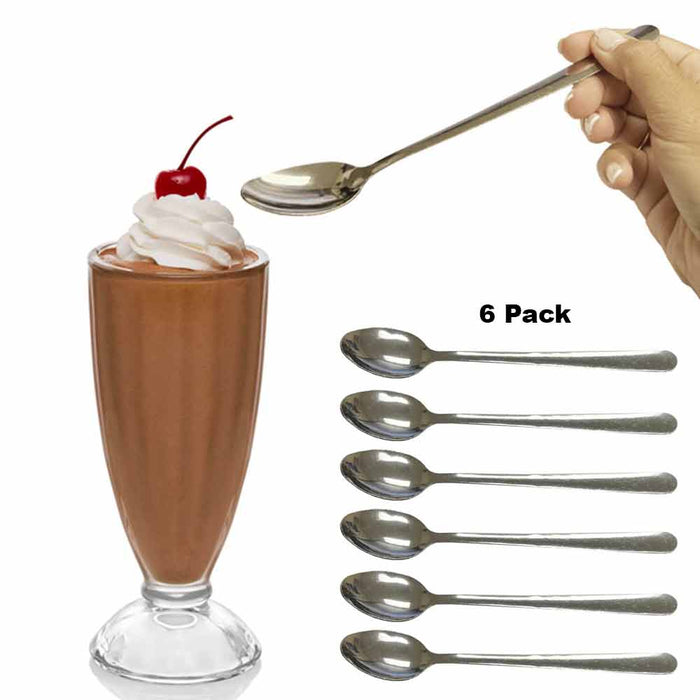 6 Pack Ice Cream Spoons Stainless Steel Cocktail Stirring Spoons 8" Long Handle