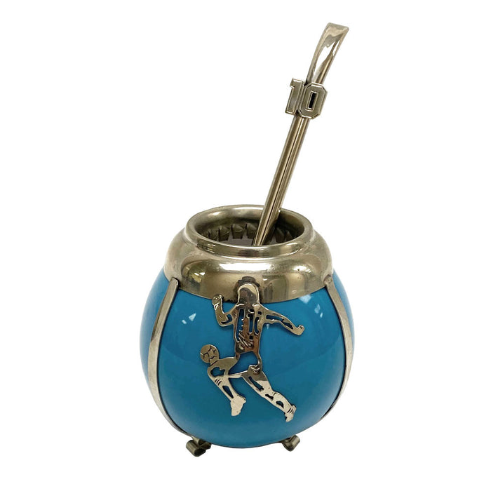 Argentina Mate Gourd Ceramic Alpaca Yerba Cup Bombilla Straw #10 Mexico 86 Diego