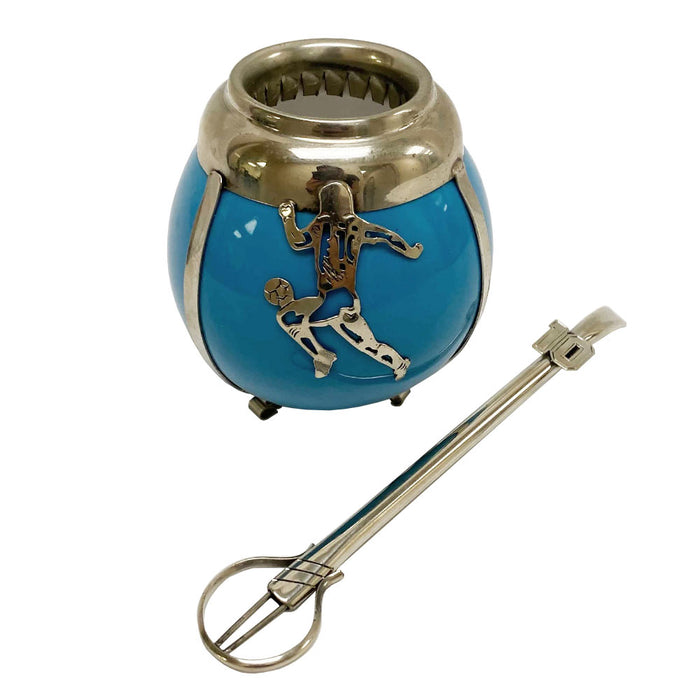 Argentina Mate Gourd Ceramic Alpaca Yerba Cup Bombilla Straw #10 Mexico 86 Diego