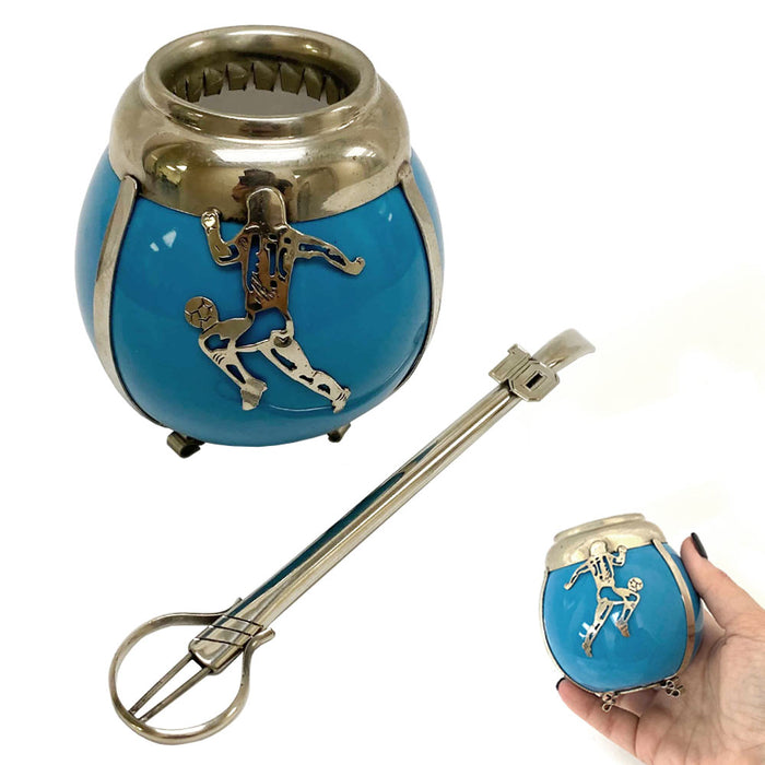 Argentina Mate Gourd Ceramic Alpaca Yerba Cup Bombilla Straw #10 Mexico 86 Diego