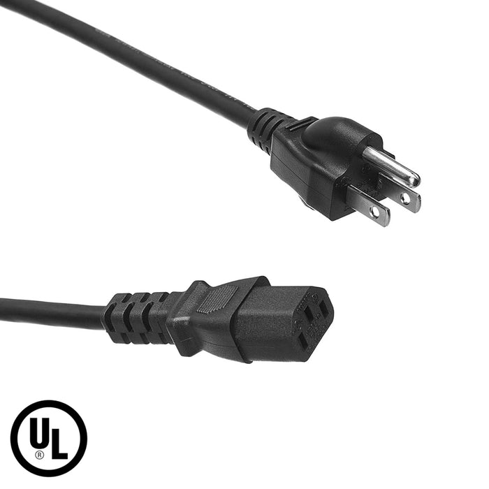 UL Listed Heavy Duty Power Cord 3 Prongs 6 Ft Computer Monitor TV Printer Black