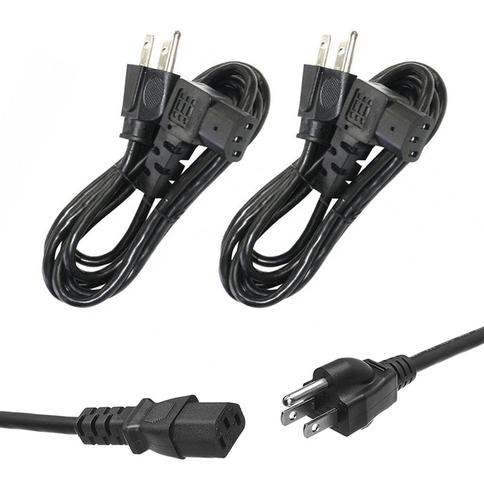 2 Pack UL Listed 3 Prong AC Laptop Power Cord Cable 6Ft Computer PC HDTV Monitor