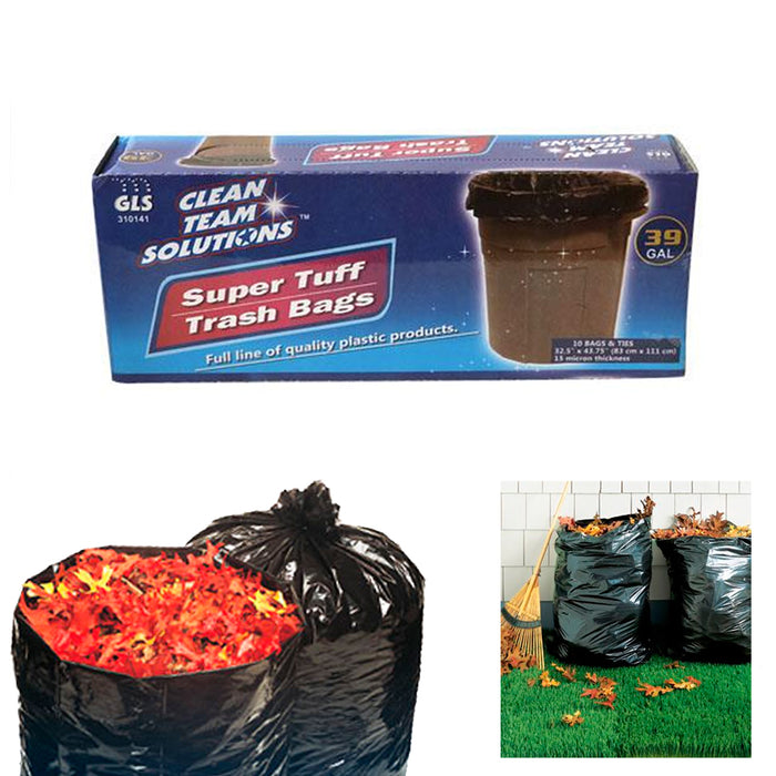 10PC Lawn Leaf Trash Bags 39 Gallon Capacity Strong Grass Garden