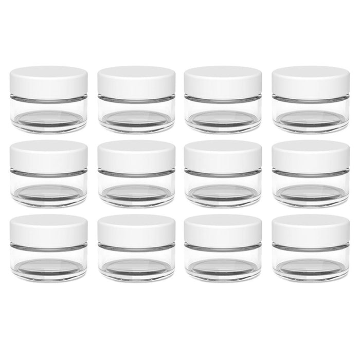 12 Empty Clear Round Jars Small Cosmetic Sample Size Travel Cream Container Lids