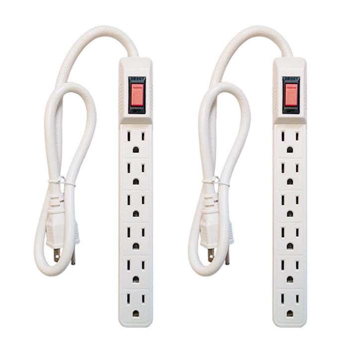 2 Pack 2FT Grounded 6 Outlet Power Strip US Plug AC Wall UL Listed 14/3 Cord New