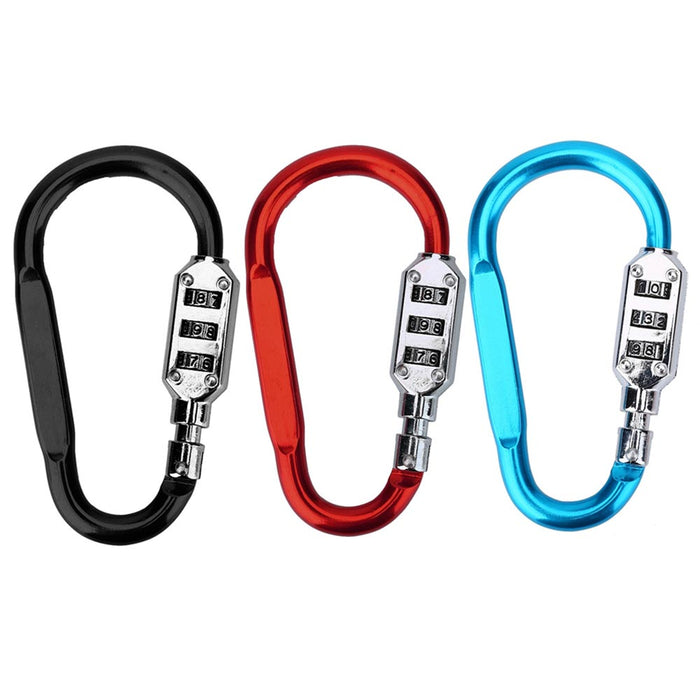 3 Pack Combination Lock Carabiner 3 Dial Digit Luggage Travel Baggage Backpack