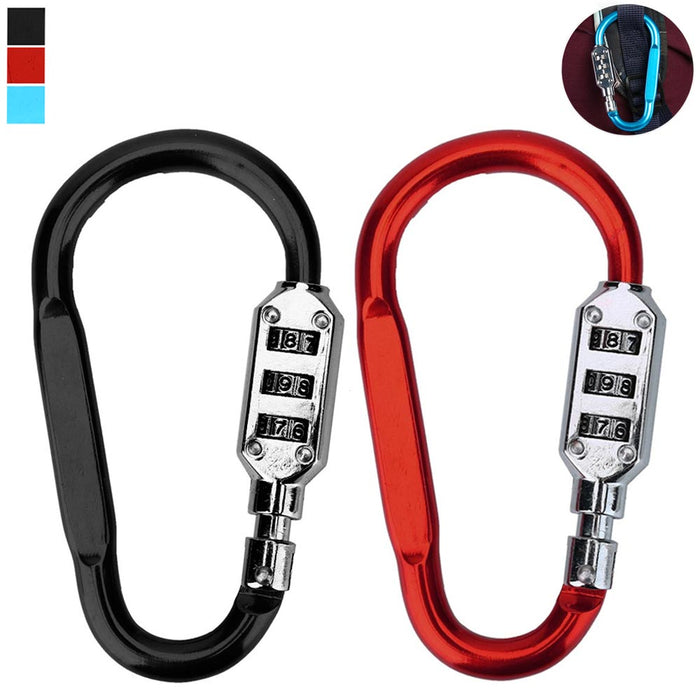2 Aluminum Snap Hook Carabiner D Ring Combination Lock Clip Hiking Heavy Duty