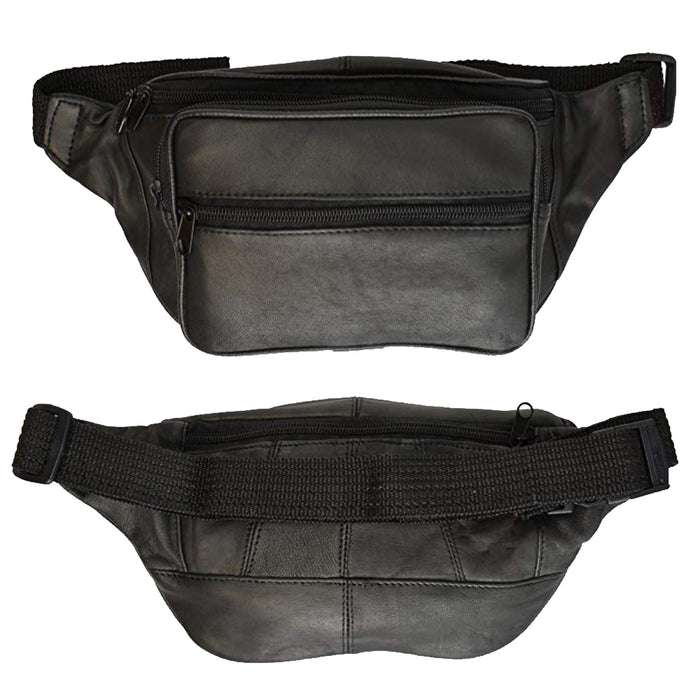 Black Leather Fanny Pack Waist Bag Adjustable Travel Pouch Mens Womens Hip Purse