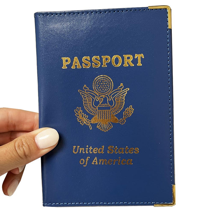 Leather US Passport Holder Cover ID Car Wallet Travel Case Emblem Gold Women Men