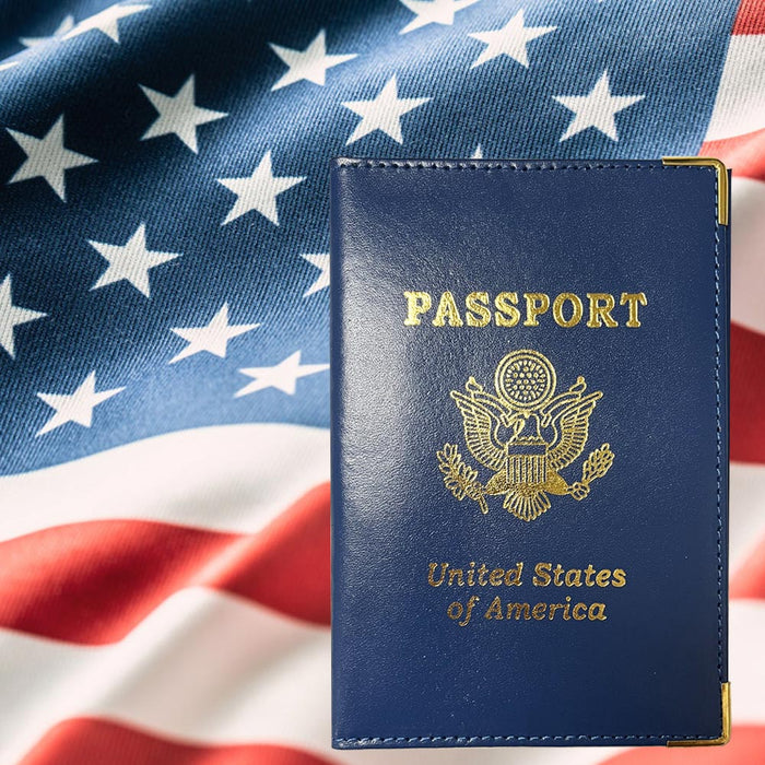 Leather US Passport Holder Cover ID Car Wallet Travel Case Emblem Gold Women Men