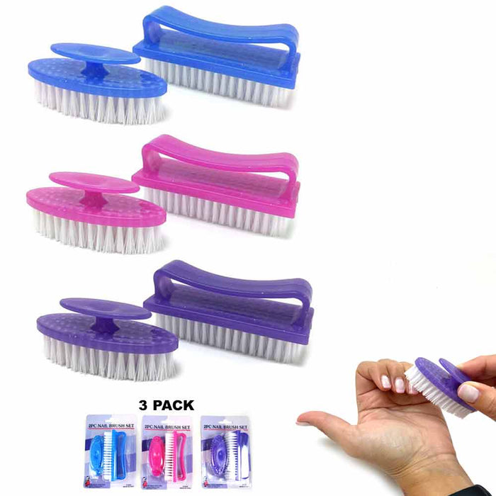 6 PC Nail Cleaning Brush Set Fingernail Handle Grip Brushes Toes Nails Pedicure