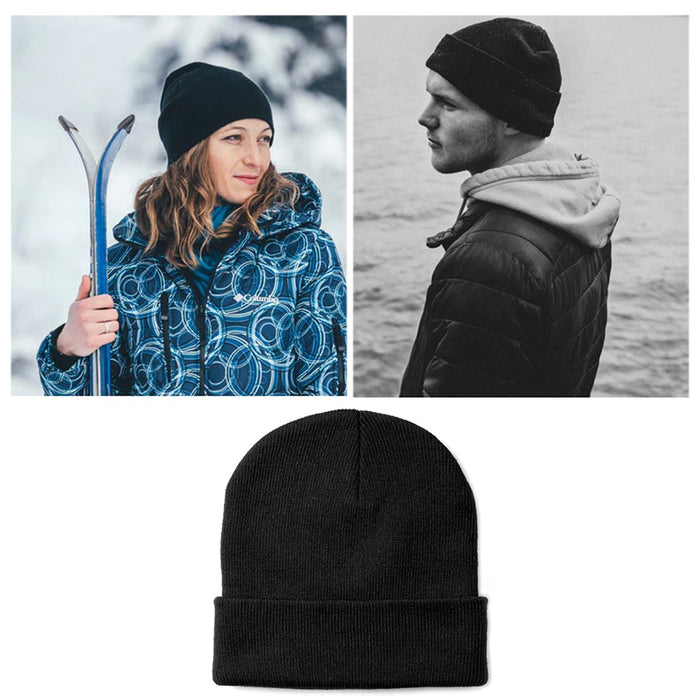 Plain Beanie Winter Hat Ski Cap Skull Warm Winter Cuff Cold Weather Solid  Black