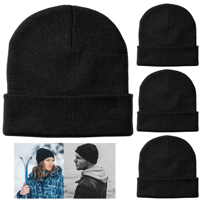 4 Knit Beanies Hat Thermal Warm Soft Fleece Ski Snow Skull Cap Slouchy Men Women