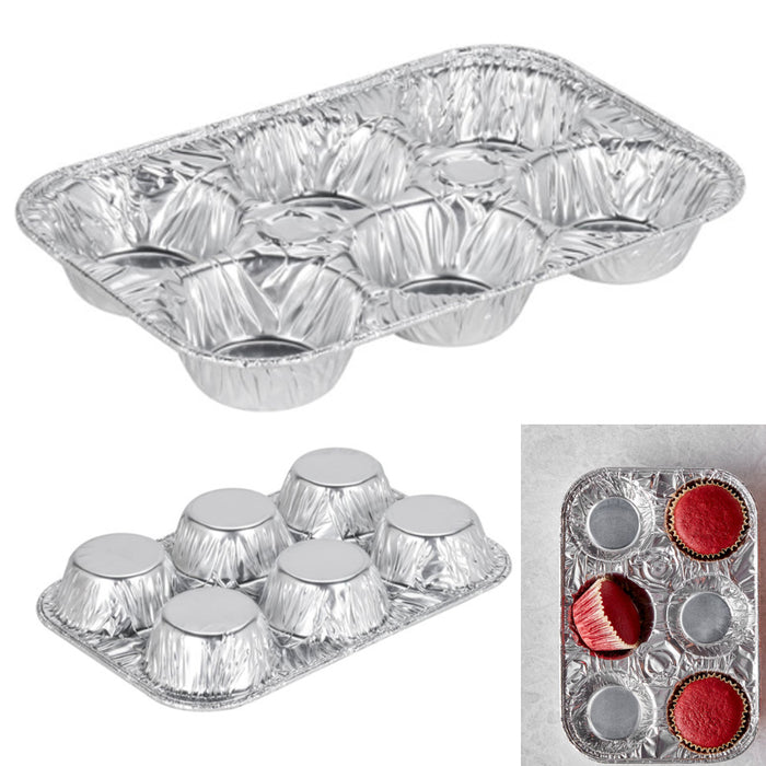 25 Disposable Foil 6 Cavity Aluminum Pan Cake Mold Muffin Cupcake Container New