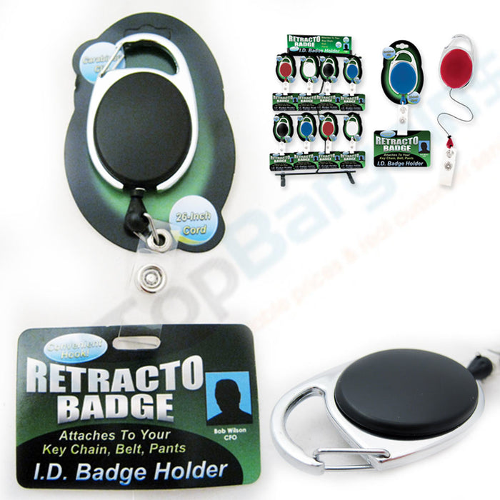 Retractable ID Badge Holder Reel Clip Attaches Key Chain Belts Pants Blue Black