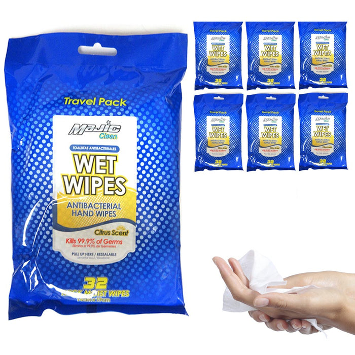 6Pk Antibacterial Wet Wipes Citrus 192ct Kill 99.9 Bacteria Hand Cleaning Travel