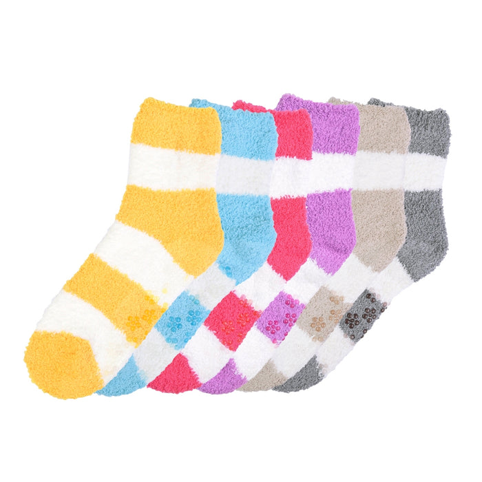 3 Pairs Soft Cozy Fuzzy Socks Warm Non Skid Striped Women Girl Home Slipper 9-11