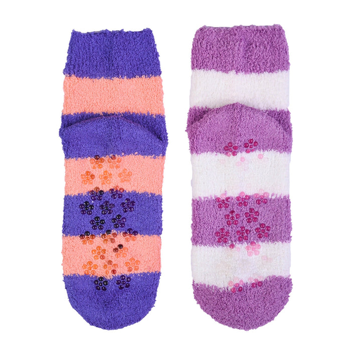 6 Pairs Women Plush Soft Cozy Fuzzy Socks Home Warm Non Skid Stripe Slipper 9-11