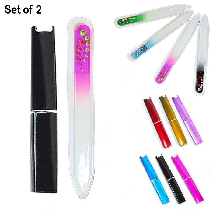 Crystal Glass Nail File with Case Manicure Art Fingernail Buffer Natural Acrylic