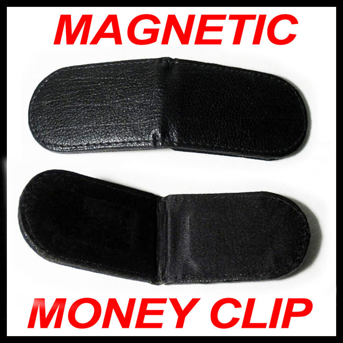 MENS BLACK LEATHER MONEY CLIP MAGNETIC THIN WALLET HOLDER ID CREDIT CARD NEW !