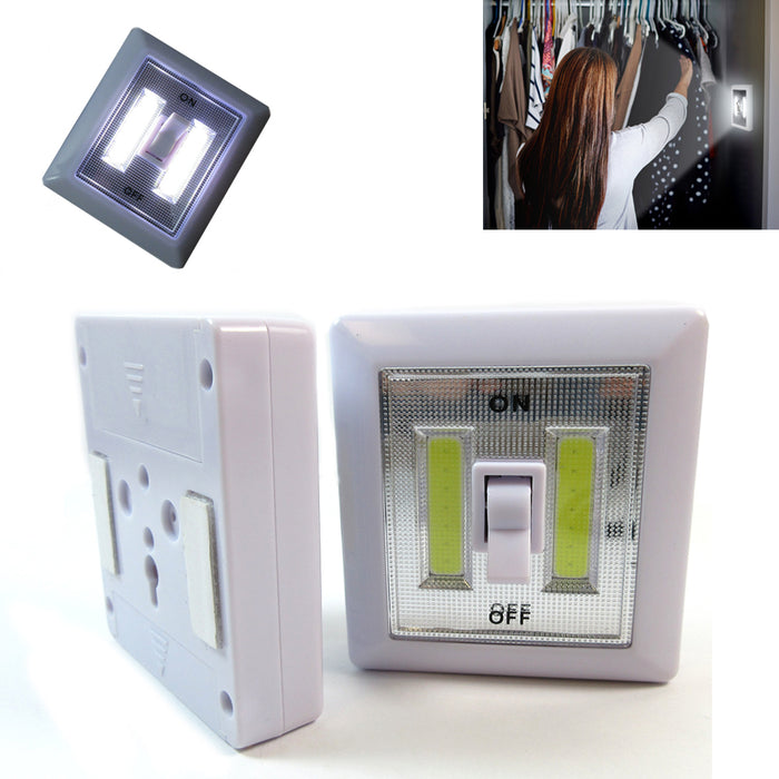 2 COB LED Light Wall Switch Mini Night Super Bright Wireless MultiUse Self Stick