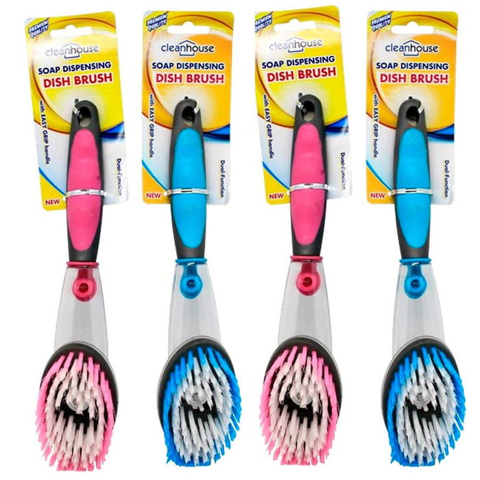 4pc Dish Brush Soap Dispenser Scrubber Clean Kitchen Pots Pans Dishes Dishwand