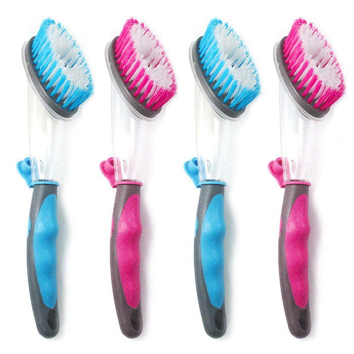 4pc Dish Brush Soap Dispenser Scrubber Clean Kitchen Pots Pans Dishes Dishwand
