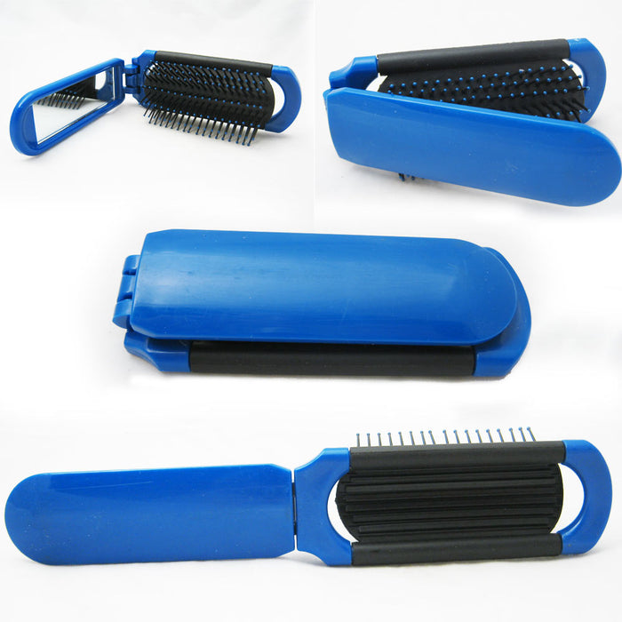 3Pc Portable Folding Hair Brush Mirror Compact Travel Comb Pocket Size Purse Car