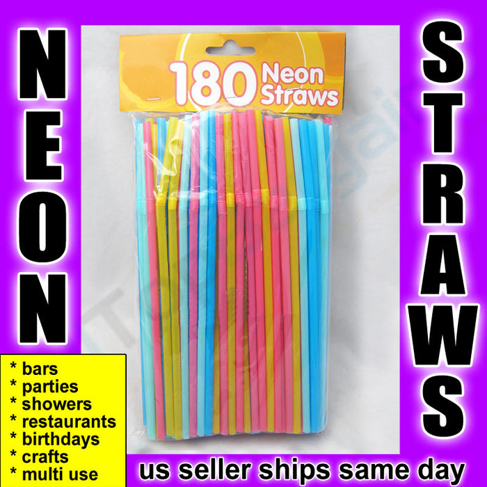 150x Neon Drinking Straws Flexible Plastic Party Home Bar Drink Cocktail Cup Fun