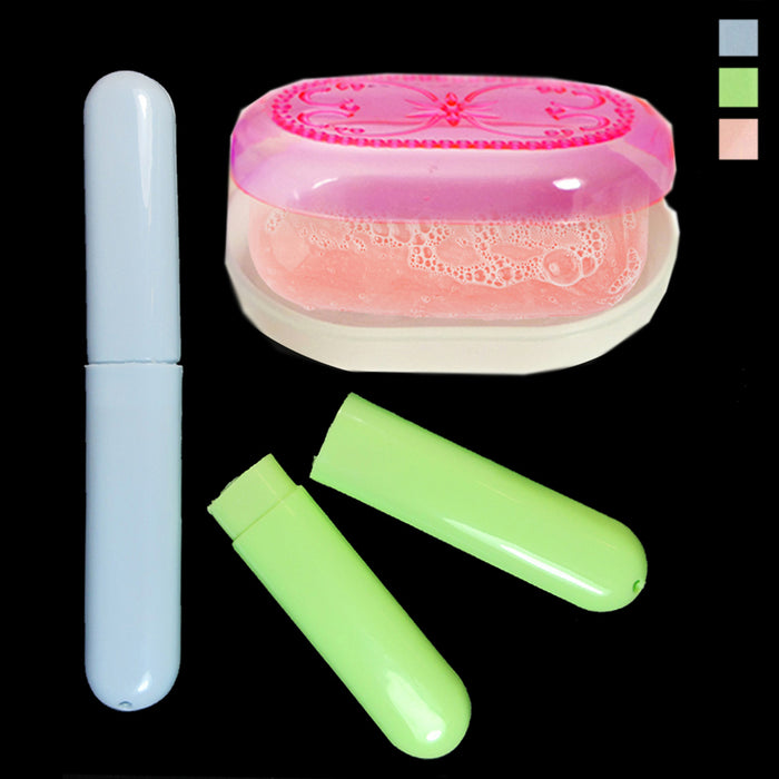 6PC Toothbrush Case Holders Soap Box Travel Container Cover Portable Plastic Set