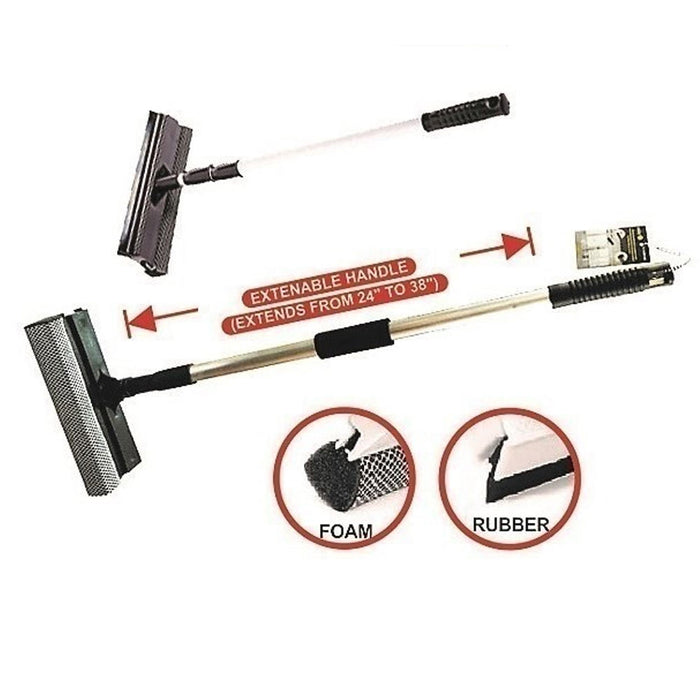 Glass Window Squeegee Extendable Long Handle Washer Scrubber Cleaner Wiper Brush