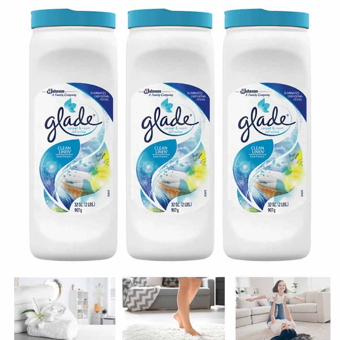 3 Pack Glade Carpet Room Refresher Deodorizer Home Pets Smoke Clean Linen 96 Oz