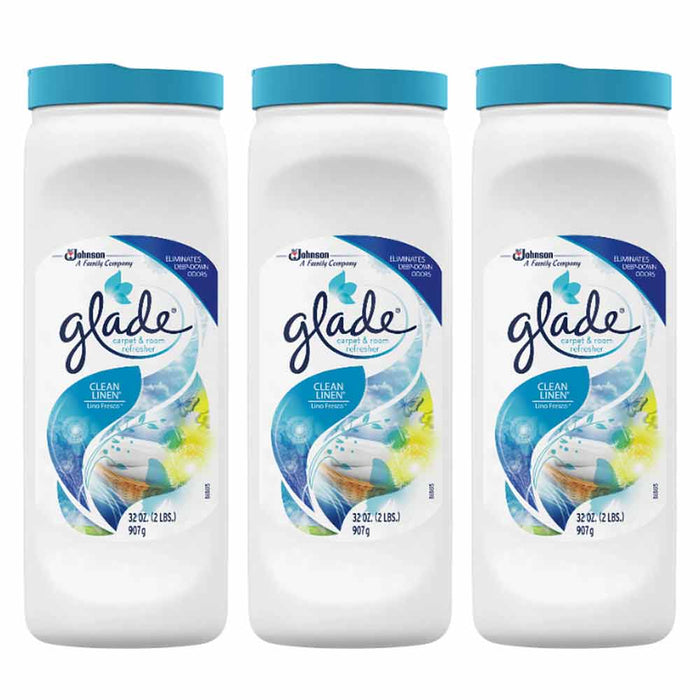 3 Pack Glade Carpet Room Refresher Deodorizer Home Pets Smoke Clean Linen 96 Oz