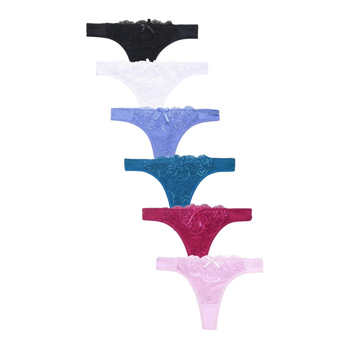 6 Womens Lace Thong Panty Briefs Underwear Panties Floral Cotton