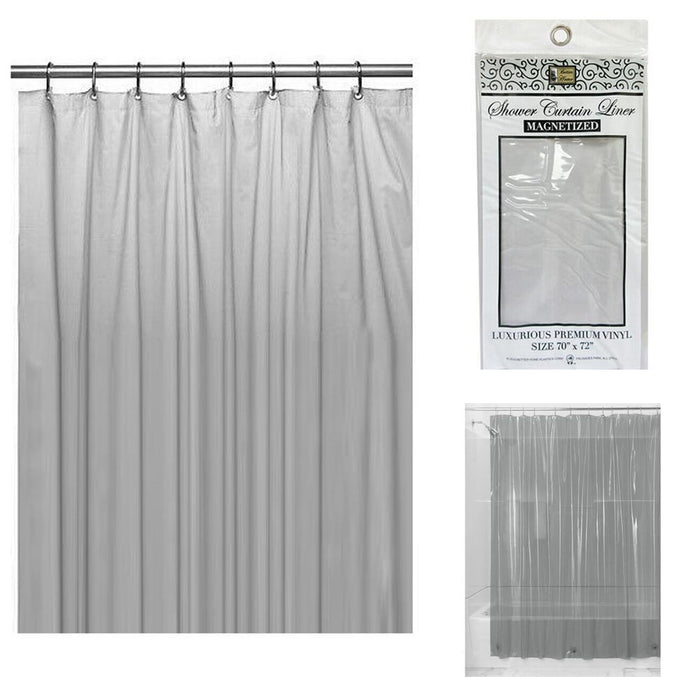 Shower Curtain Liner Heavy Duty Magnetic Mildew Resistant Vinyl Waterproof Gray