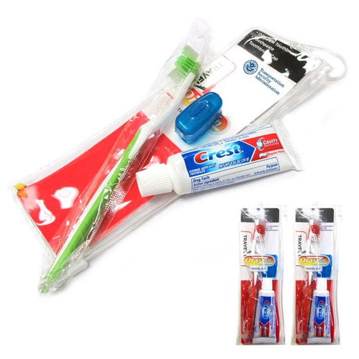 2 Packs Travel Toothbrush Individually Wrapped Kit Cover Crest Toothpaste Pouch
