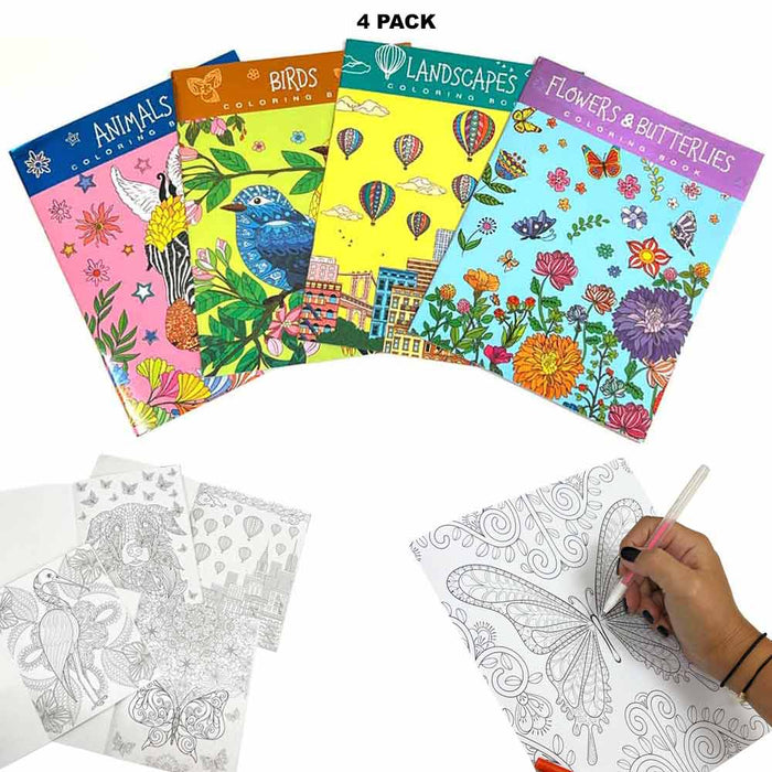 4 Pack Adult Coloring Book Relax Mindfulness Anti-Stress Soothe Anxiety Relief