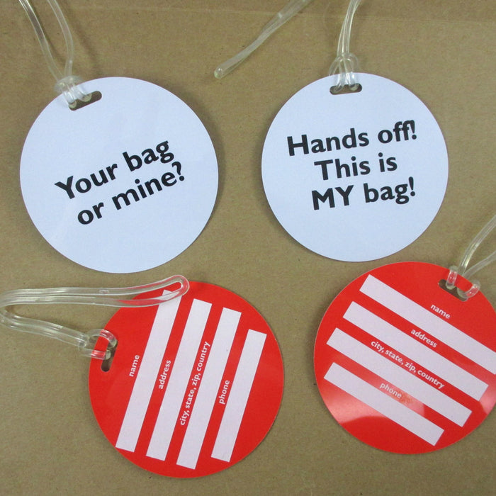 4 PC Funny Luggage Tags Set Travel ID Identification Labels Baggage Bag Suitcase