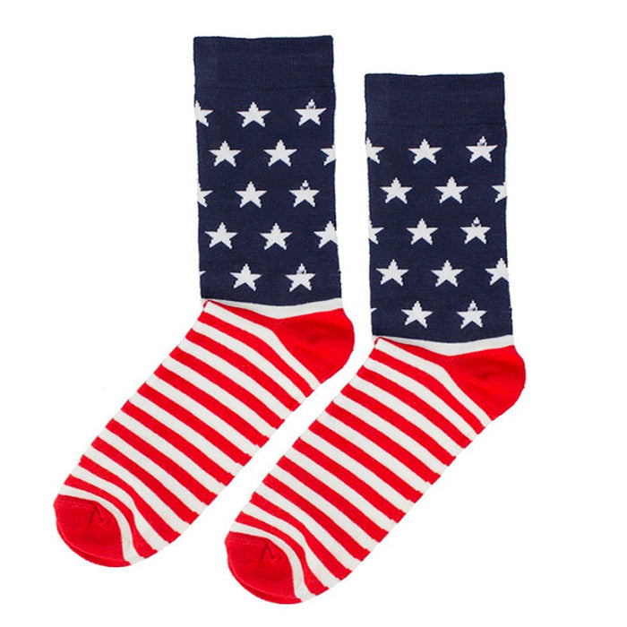 3 Pair Mens Patriotic American Flag Socks Stars Stripe Red White Blue Crew Dress
