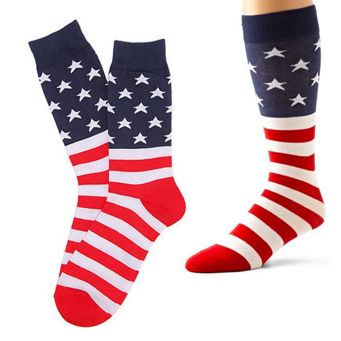 3 Pair Mens Patriotic American Flag Socks Stars Stripe Red White Blue Crew Dress