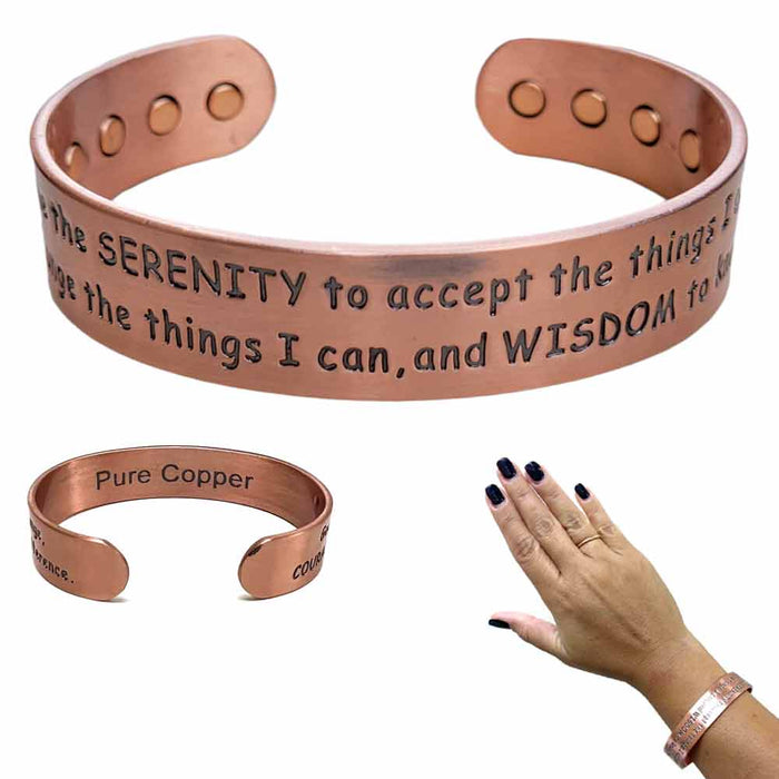 Pure Copper Cuff Bracelet Serenity Prayer Magnetic Healing Arthritis Pain Relief